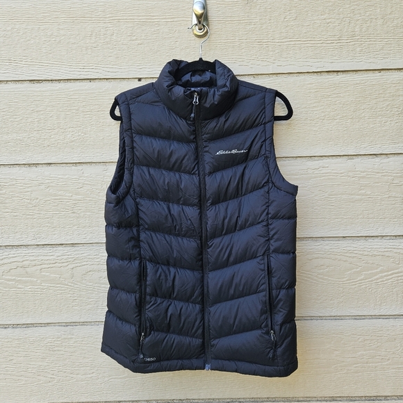 Eddie Bauer black 650 fill down and feather quilted vest medium - Picture 1 of 7